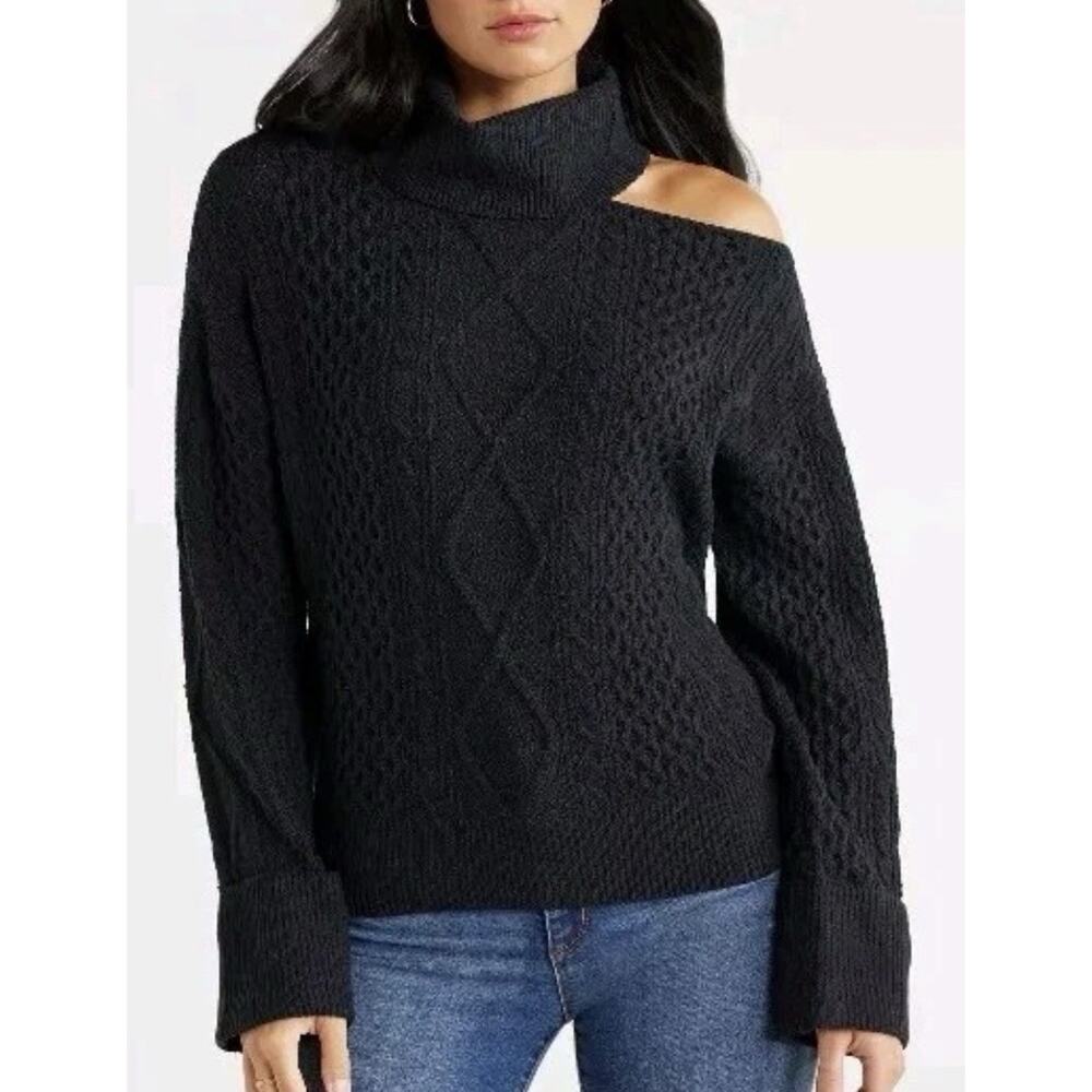 Sofia Jeans Women's Cutoff Turtle Neck Sweater Long Sleeve Plus Size 5X Black